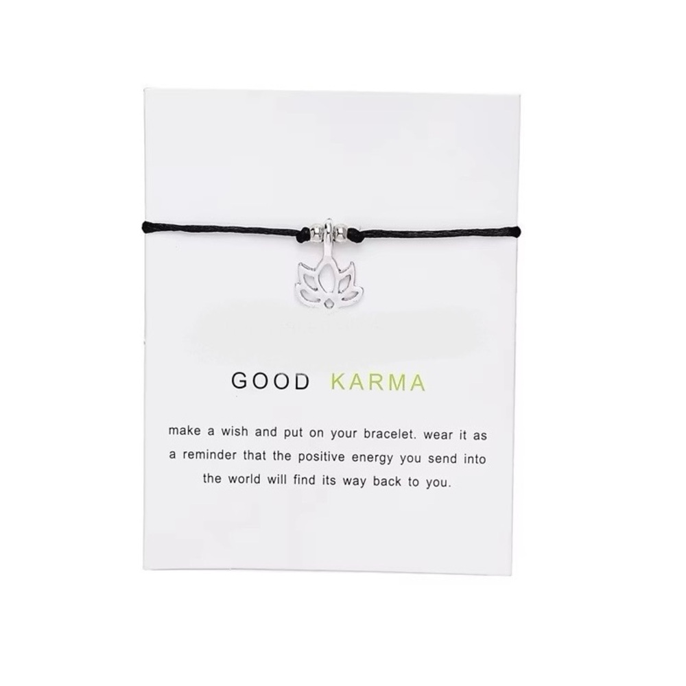 Good Karma inspirational bracelet w card positive energy yoga zen anklet silver